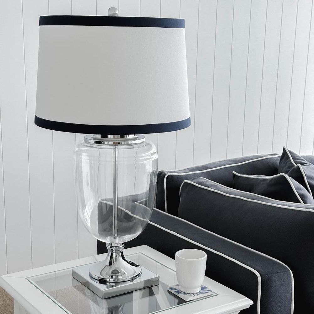 Charlotte Table Lamp Nickel & Clear (Navy Trim) - OWDU0120