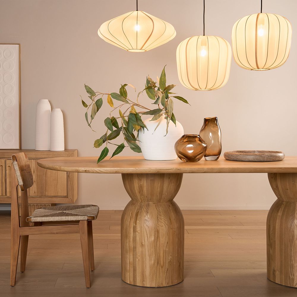 Pumpkin Large Ceiling Pendant Ivory & Black Cord Drop - KITELOMB689CL