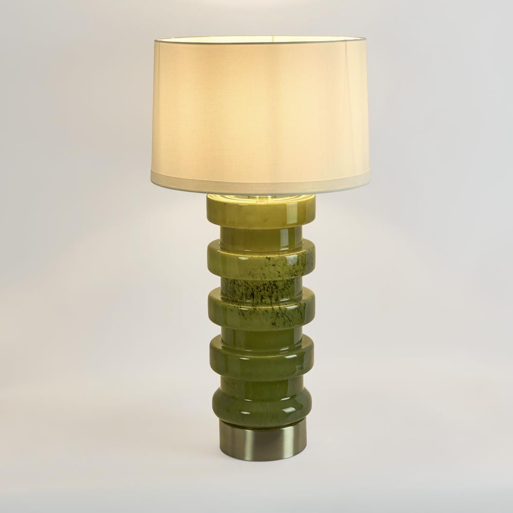 Remy Table Lamp Green Glass Base With White Shade - ELUC001