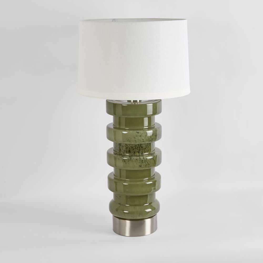 Remy Table Lamp Green Glass Base With White Shade - ELUC001