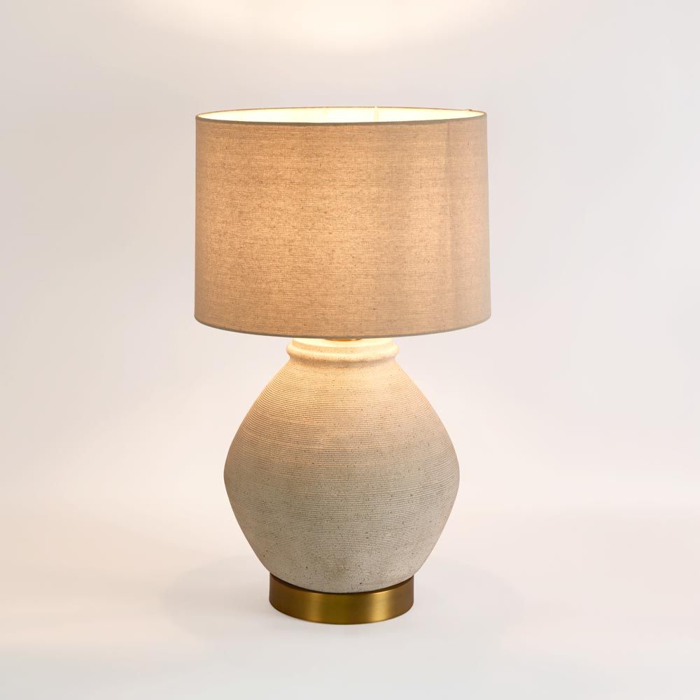 Forbes Table Lamp White Sandstone Base With Linen Shade - ELUC002