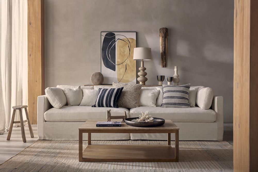 Linden Table Lamp Sandstone Base With Linen Shade - ELUC007