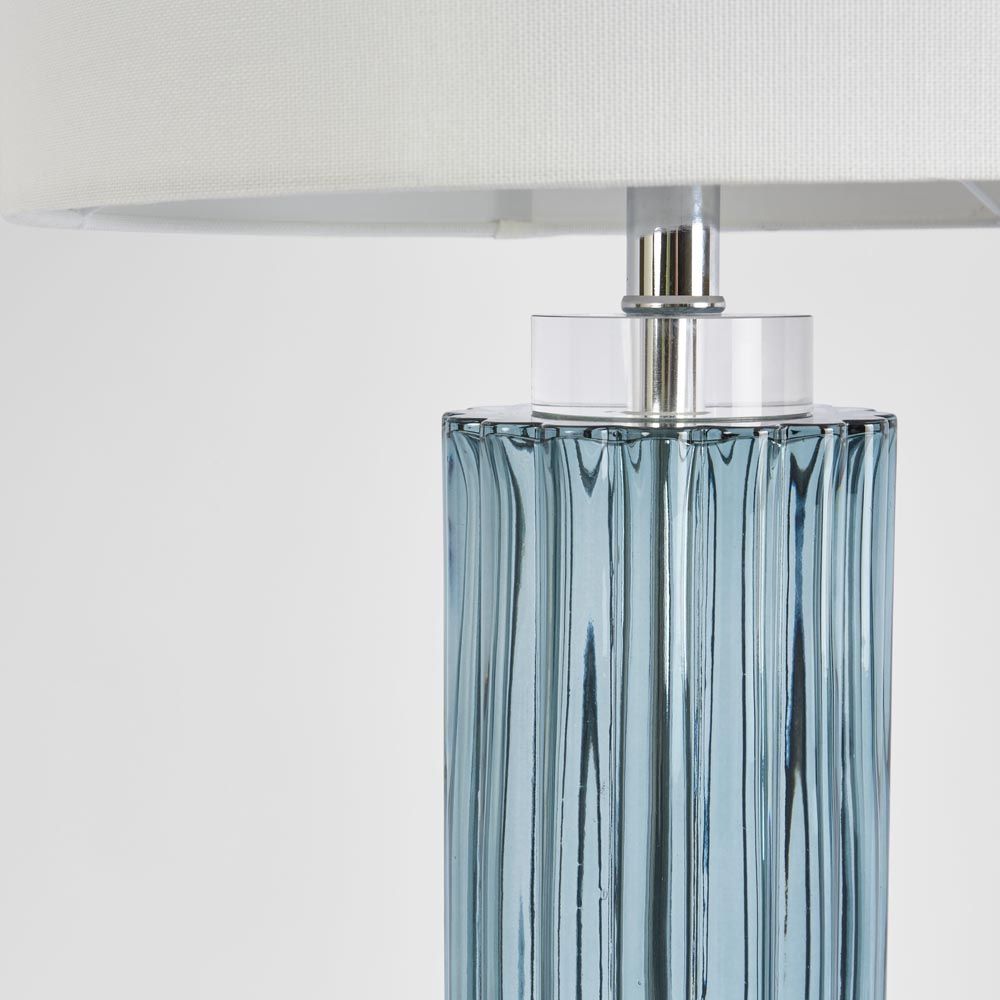 Serento Table Lamp Blue Glass Base With White Shade - ELUC005