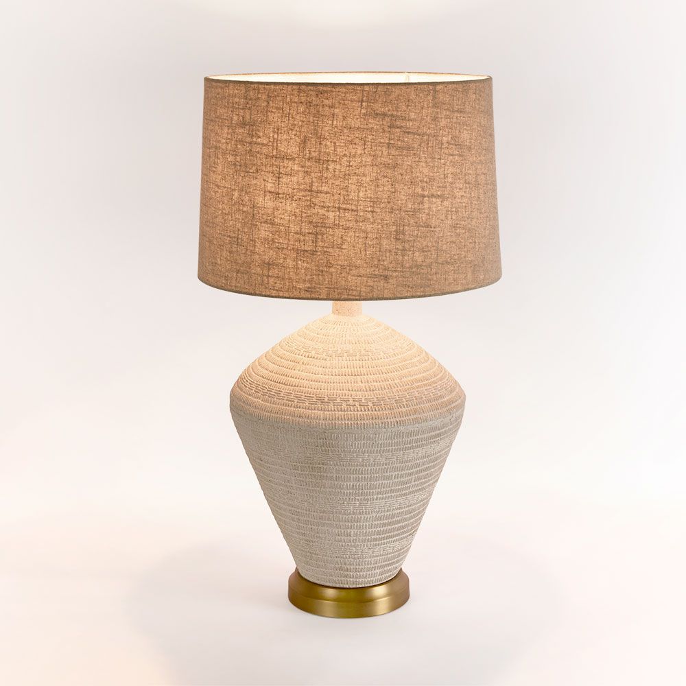 Caufield Table Lamp White Sandstone Base With Linen Shade - ELUC006