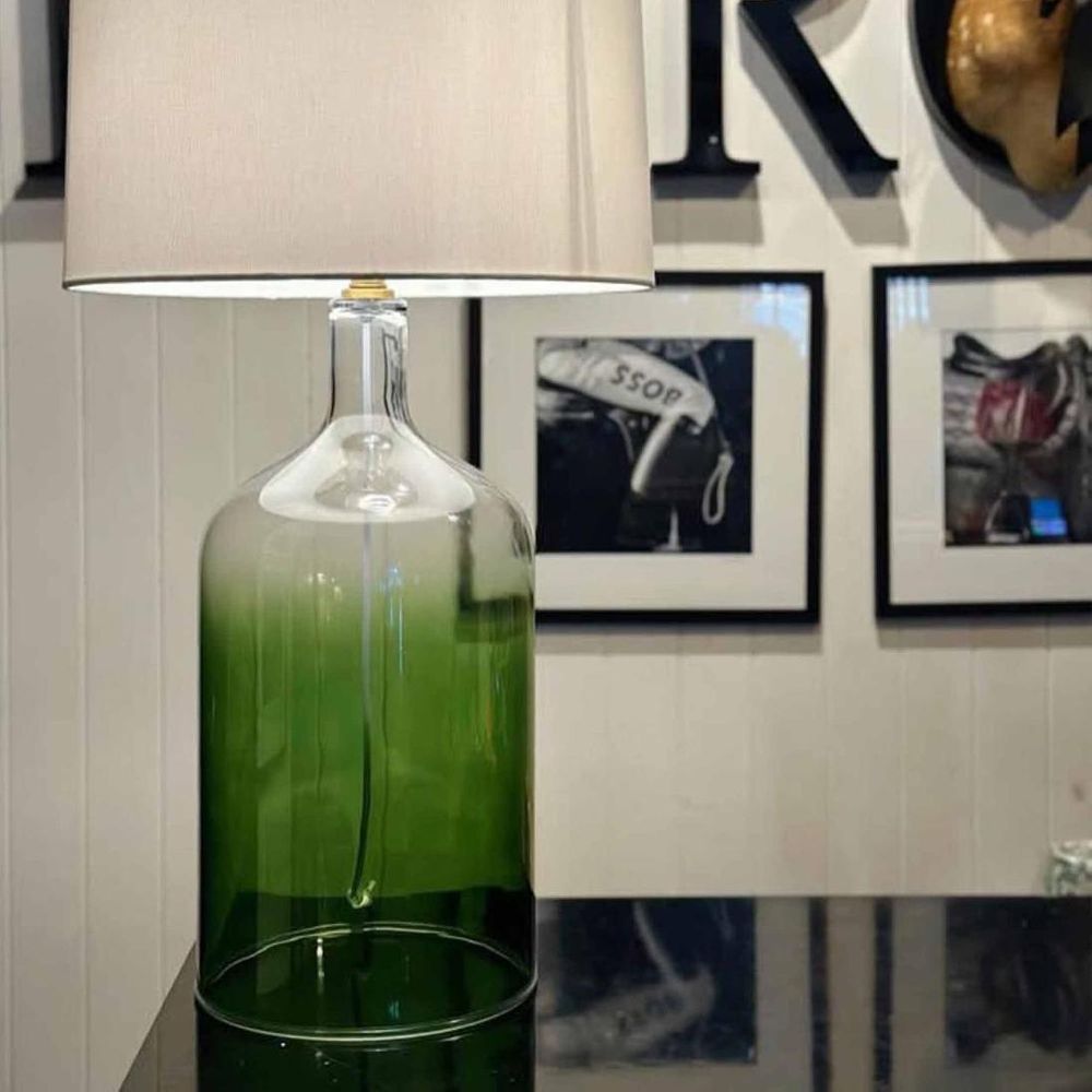 Henley Table Lamp Green Glass Base With White Shade - ELUC009