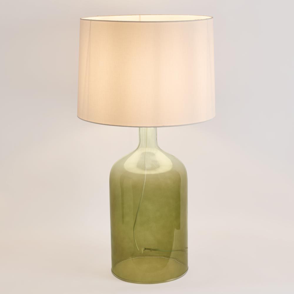 Henley Table Lamp Green Glass Base With White Shade - ELUC009