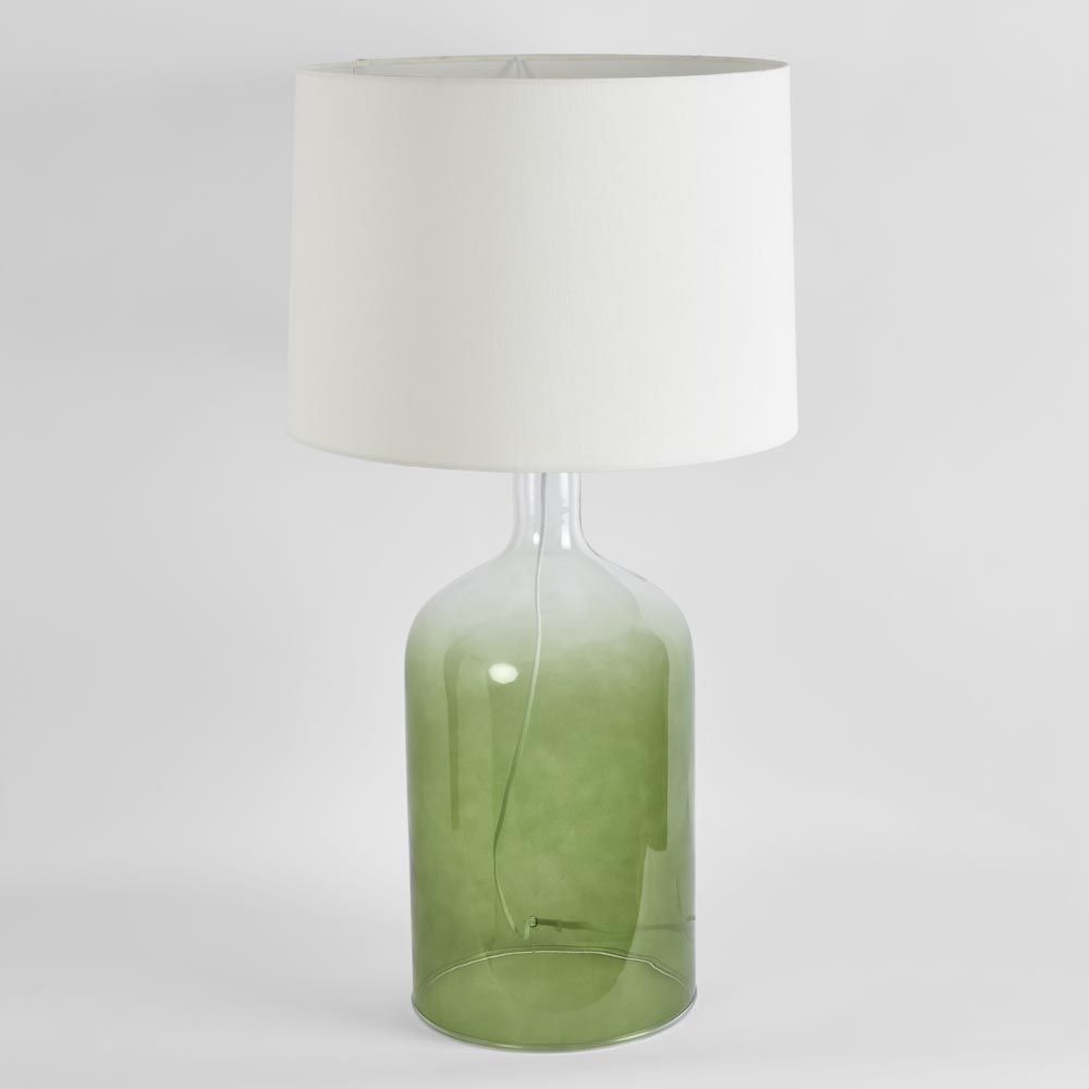Henley Table Lamp Green Glass Base With White Shade - ELUC009