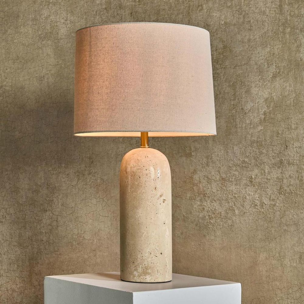 Olsen Table Lamp Travertine Base With Linen Shade - ELUC008