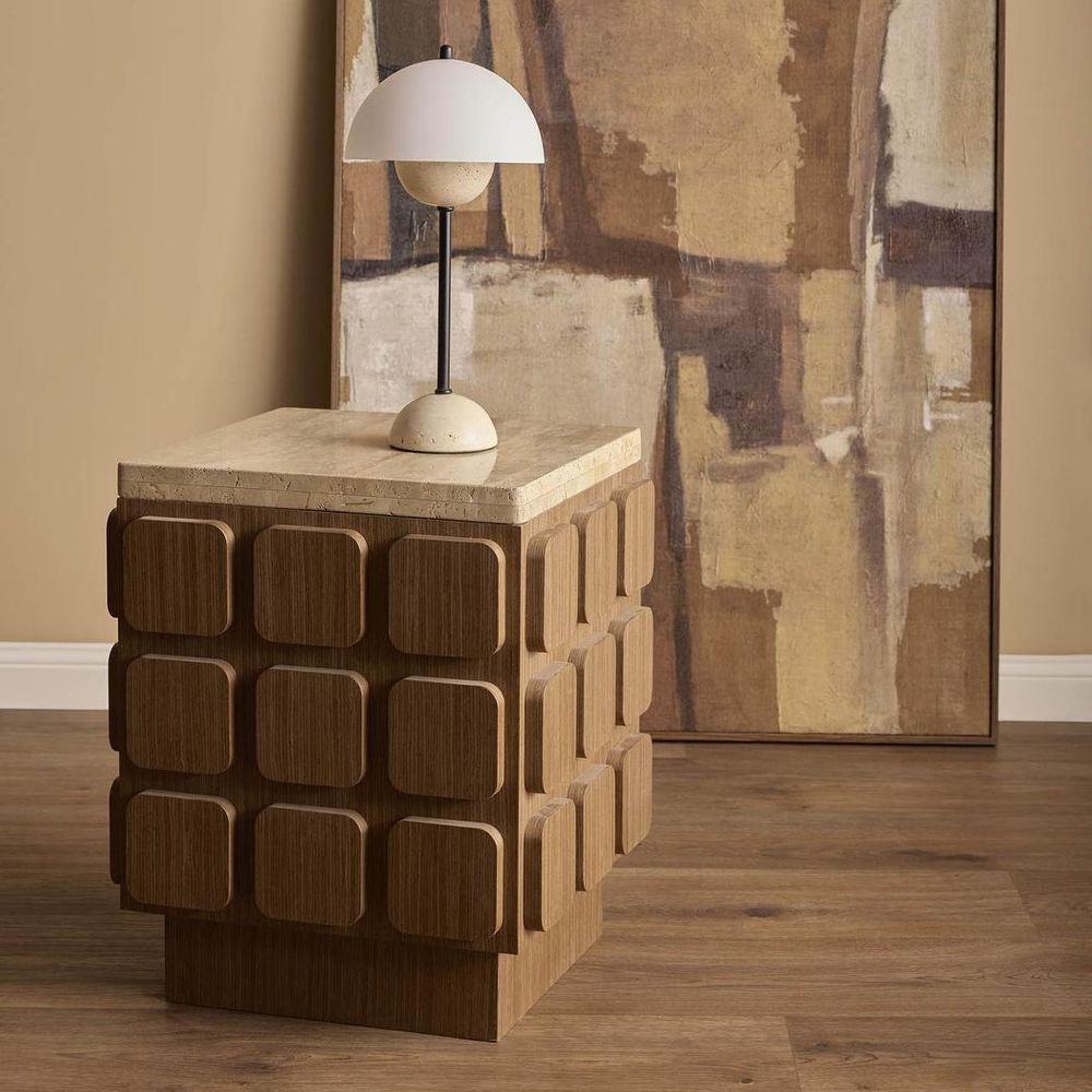 Tondo Table Lamp Black & Travertine - MRDLMP0067