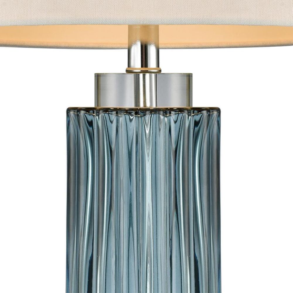 Serento Table Lamp Blue Glass Base With White Shade - ELUC005