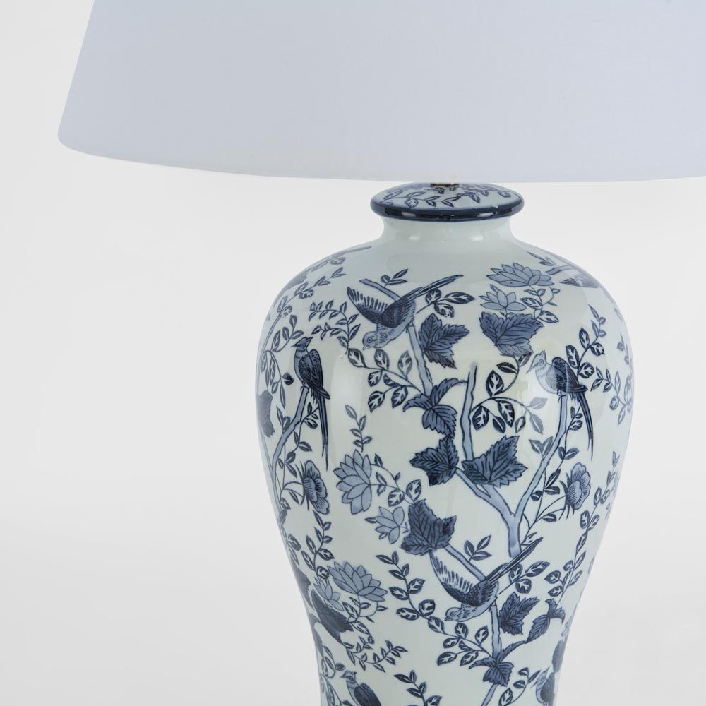 Ashleigh Glazed Floral Motif Ceramic and Wood Urn Table Lamp Base Only - Blue/White - ELJC11024