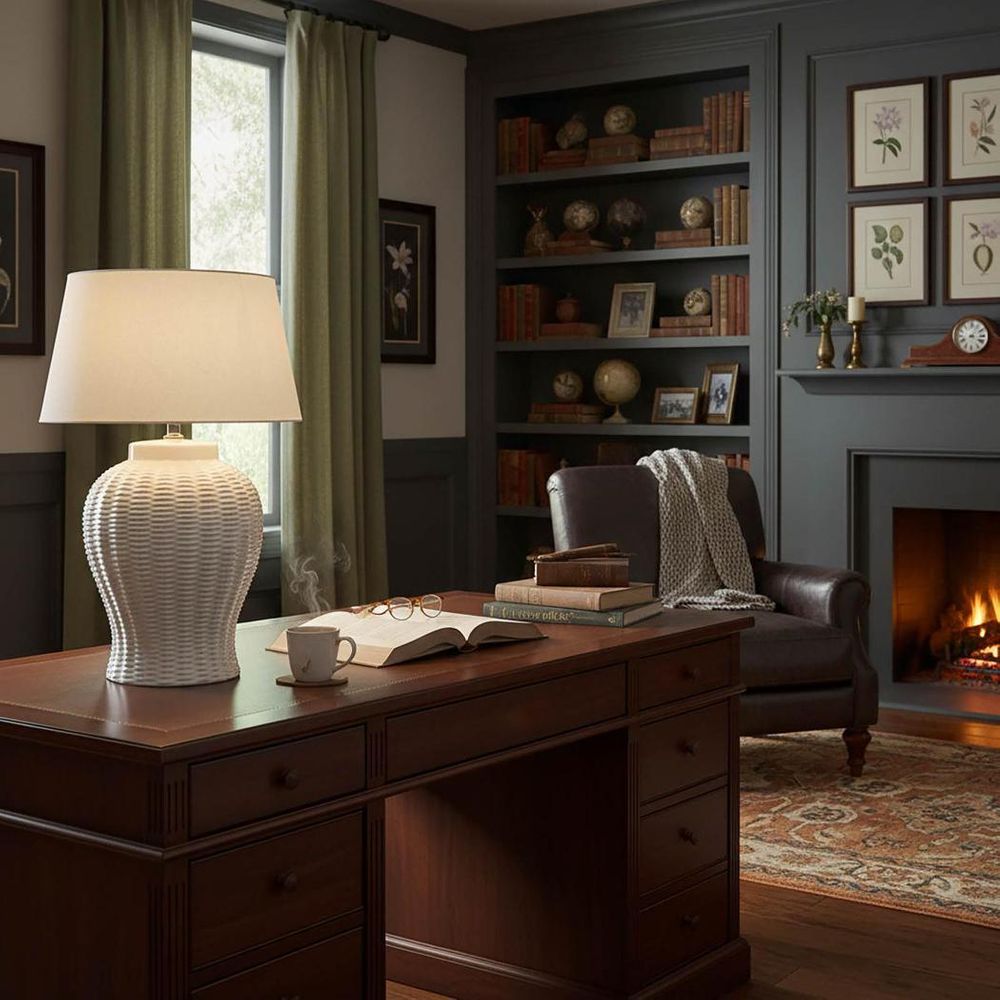 Drawbridge Glazed Textured Ceramic Urn Table Lamp Base Only White - ELJCOX11727