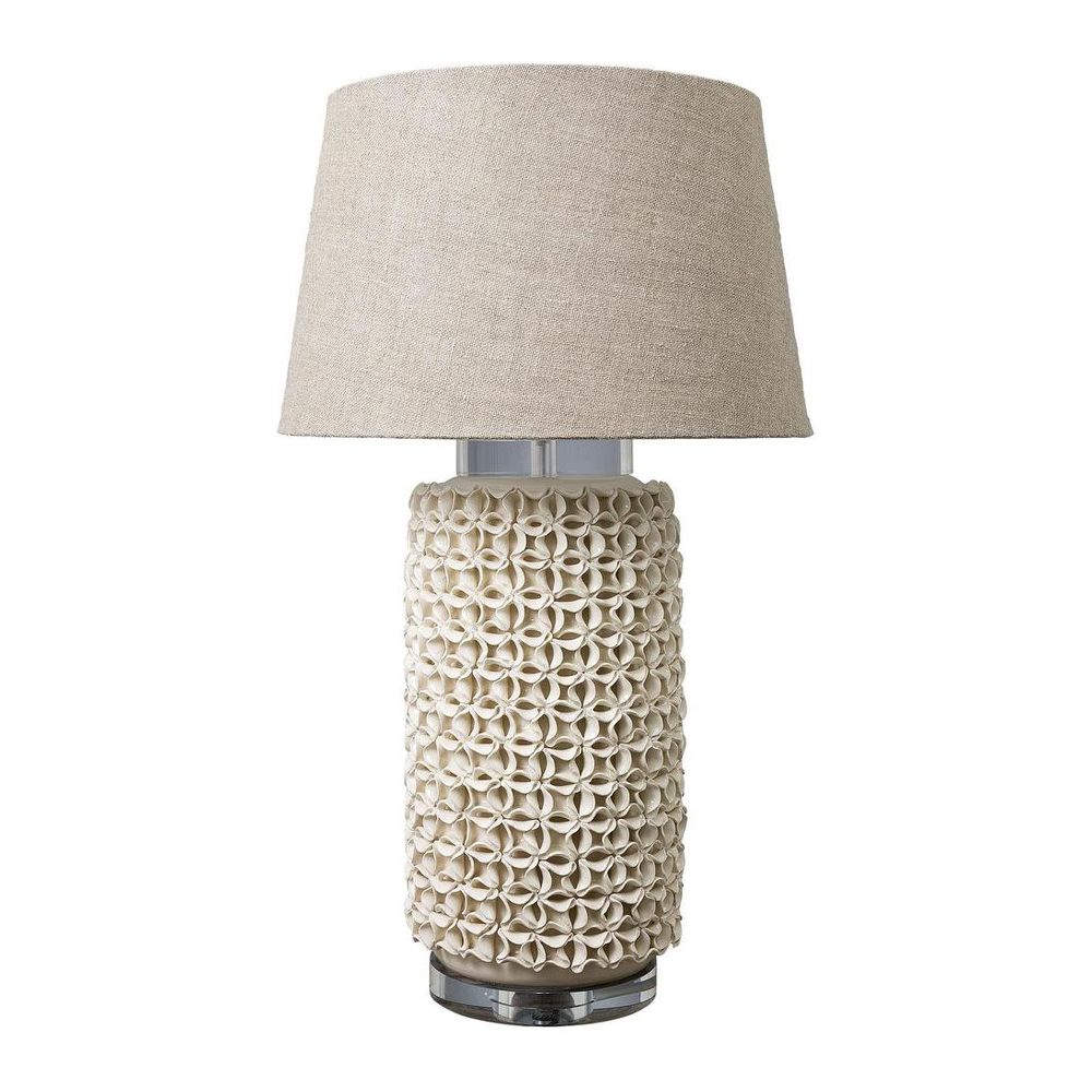 Newland Cylinder Table Lamp with Individual Ceramic Flowers Base Only - Cream Glazed Ceramic and Acrylic - ELJC10150CRM