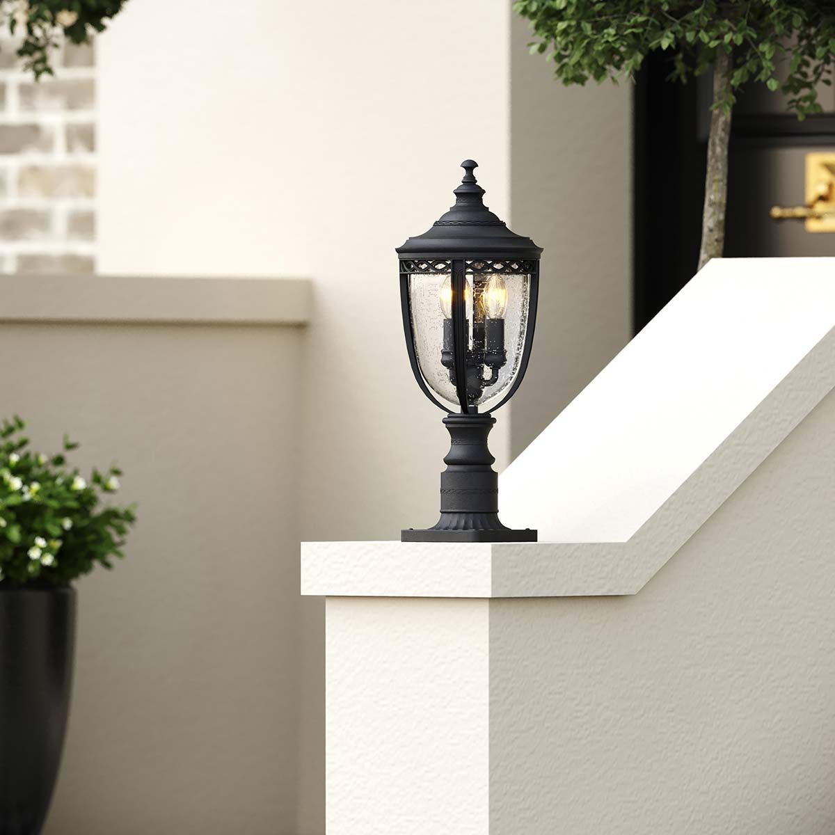English Bridle 3 Light Medium Pedestal Light Black - FE-EB3-M-BLK
