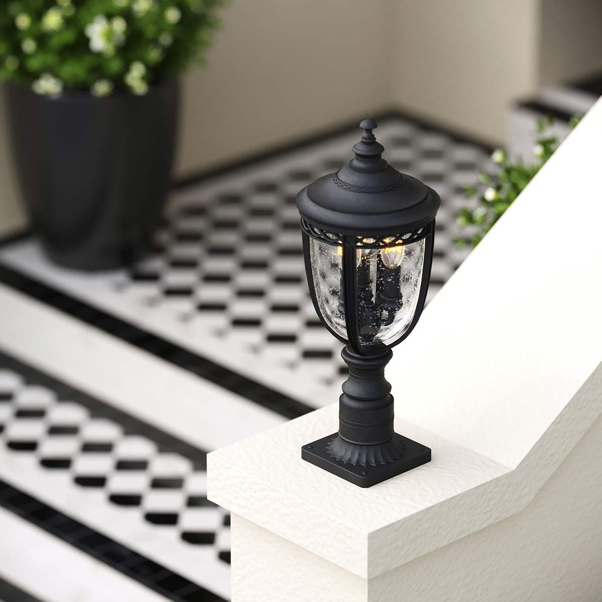 English Bridle 3 Light Medium Pedestal Light Black - FE-EB3-M-BLK