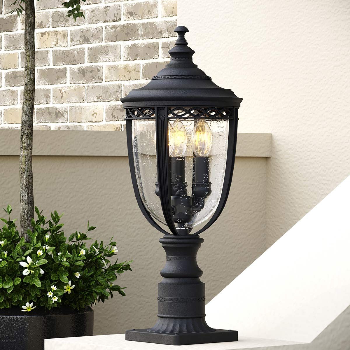 English Bridle 3 Light Medium Pedestal Light Black - FE-EB3-M-BLK