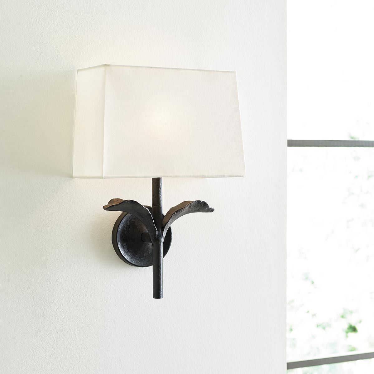 Georgia 1 Light Wall Light Aged Iron & Off White Cotton Shade - FE-GEORGIA1