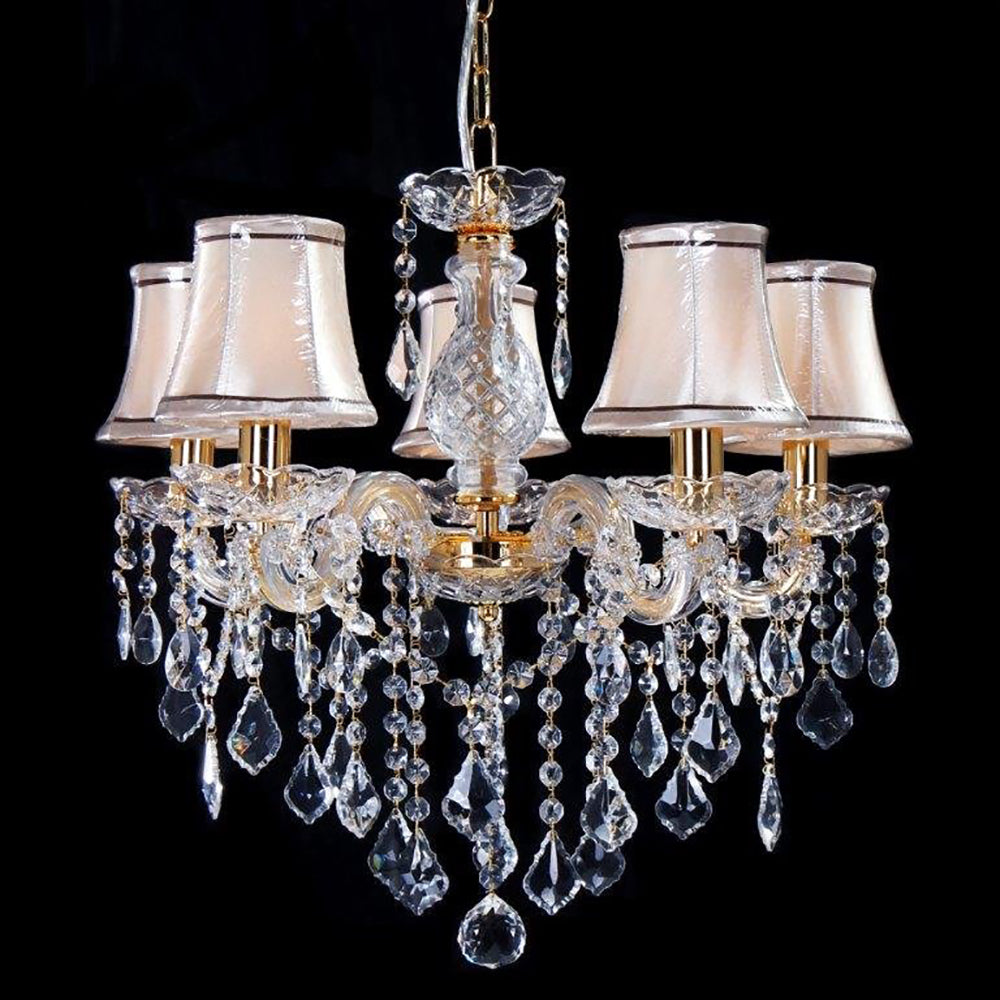 Buy Chandeliers Australia Fiorentino Lighting - NOTREDAME 5 Crystal Chandelier Amber & Beige