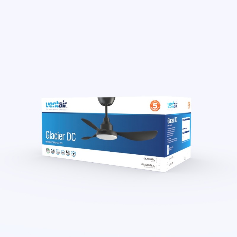 Glacier DC Ceiling Fan 36" Black With CCT LED Light And Remote - GLA903BL-L