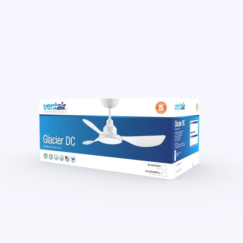 Glacier DC Ceiling Fan 36" White With Remote - GLA903WH