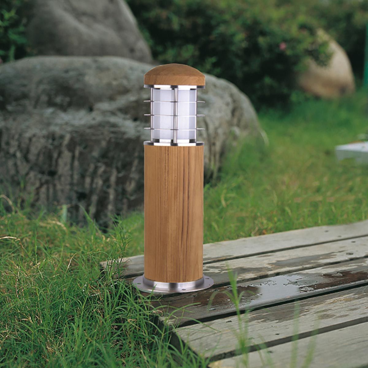 Poole Light Mini Bollard Teak and Stainless Steel - GZ-POOLE-MB