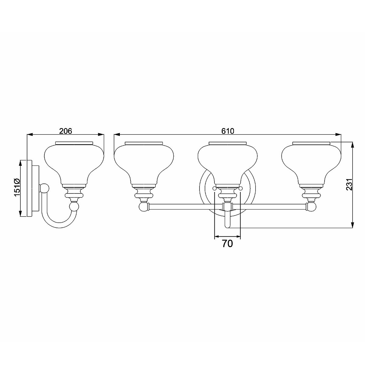 Ainsley 3 Steel Vanity Light Polished Chrome - HK-AINSLEY3-BATH