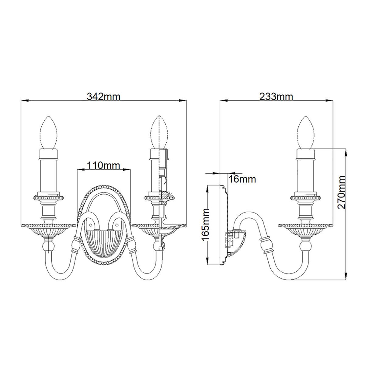 Cambridge 2 Light Wall Light Burnished Brass - HK-CAMBRIDGE2