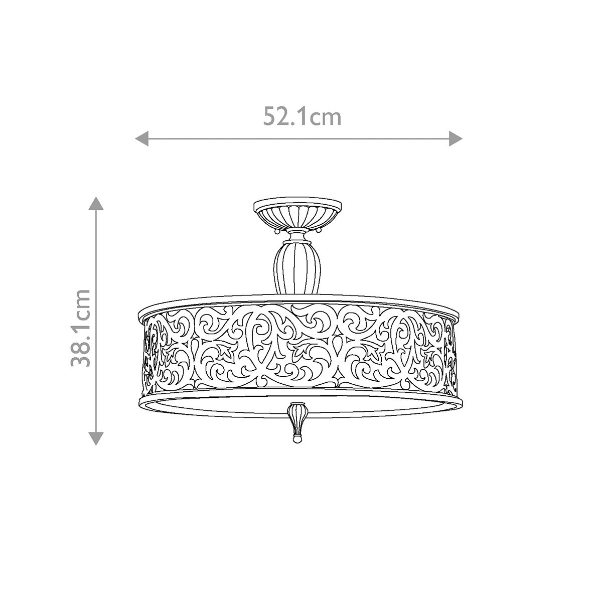 Carabel 3 Light Large Semi Flush Mount Light Brushed Champagne - HK-CARABEL-SF-L