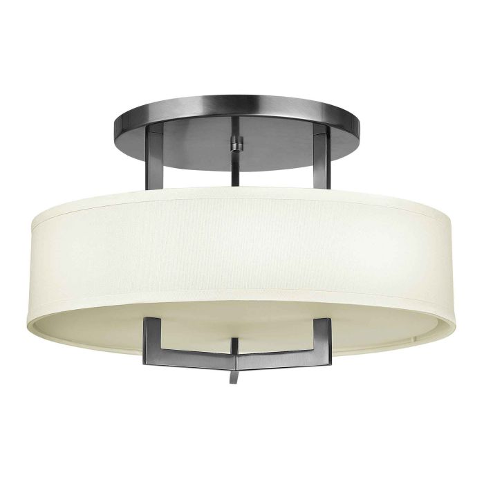 Hampton 3 Light Semi-Flush Mount Light Antique Nickel & Ivory Shades - HK-HAMPTON-SF