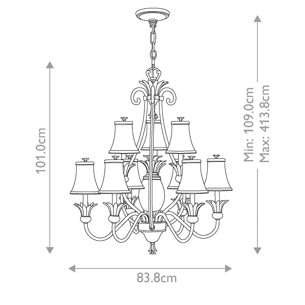 Plantation 10 Light Chandelier Polished Antique Nickel - HK-PLANT10-PL