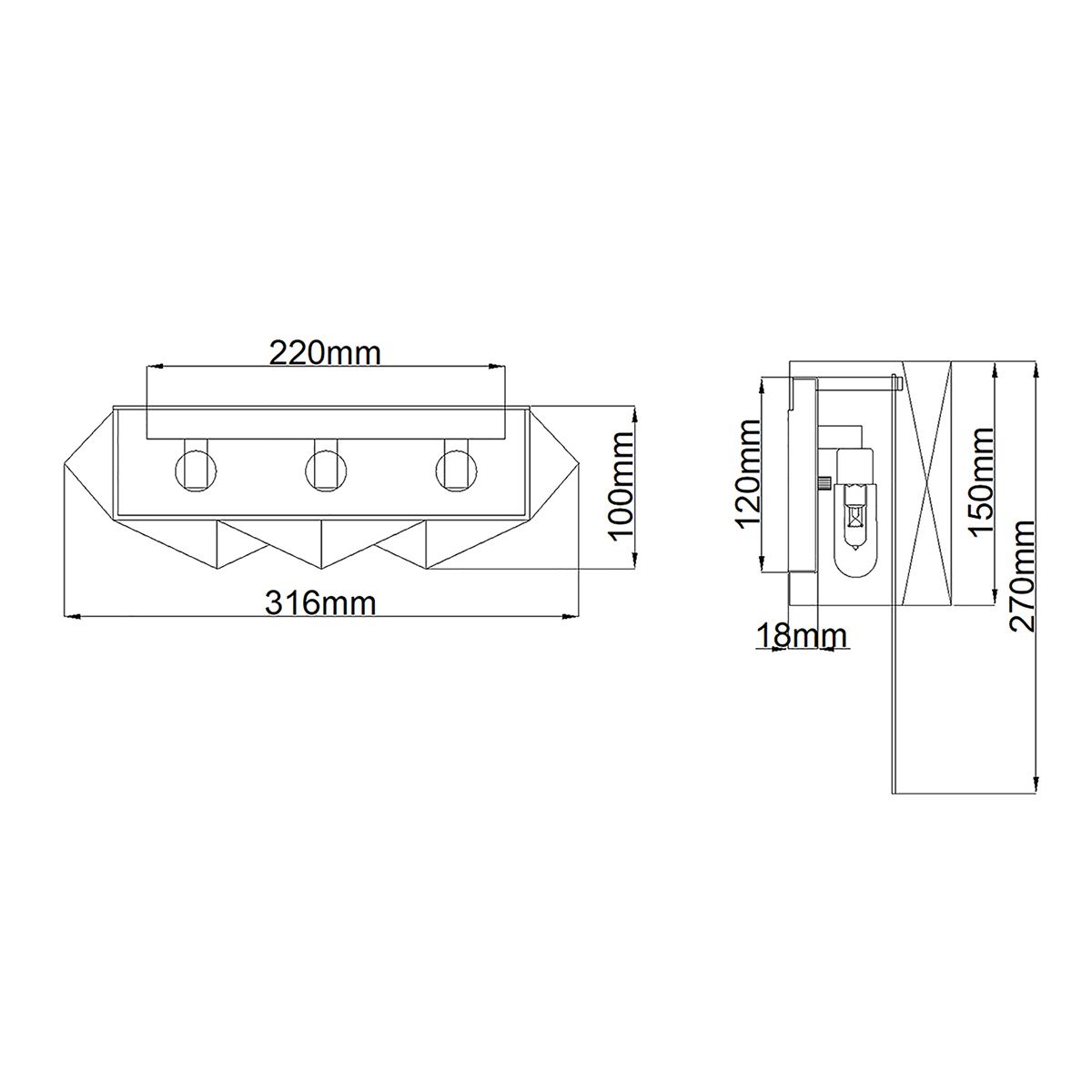 Zuma 3 Light Wall Light Satin Black & Silver - HK-ZUMA-3W-SBS