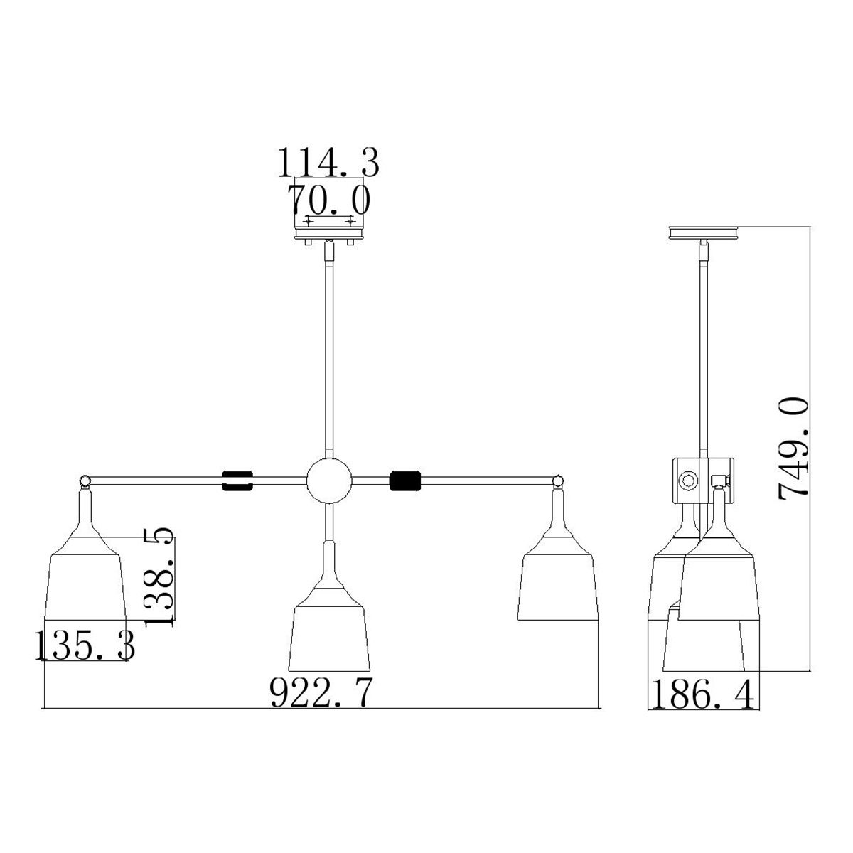 Danika 3 Light Chandelier White - KL-DANIKA3