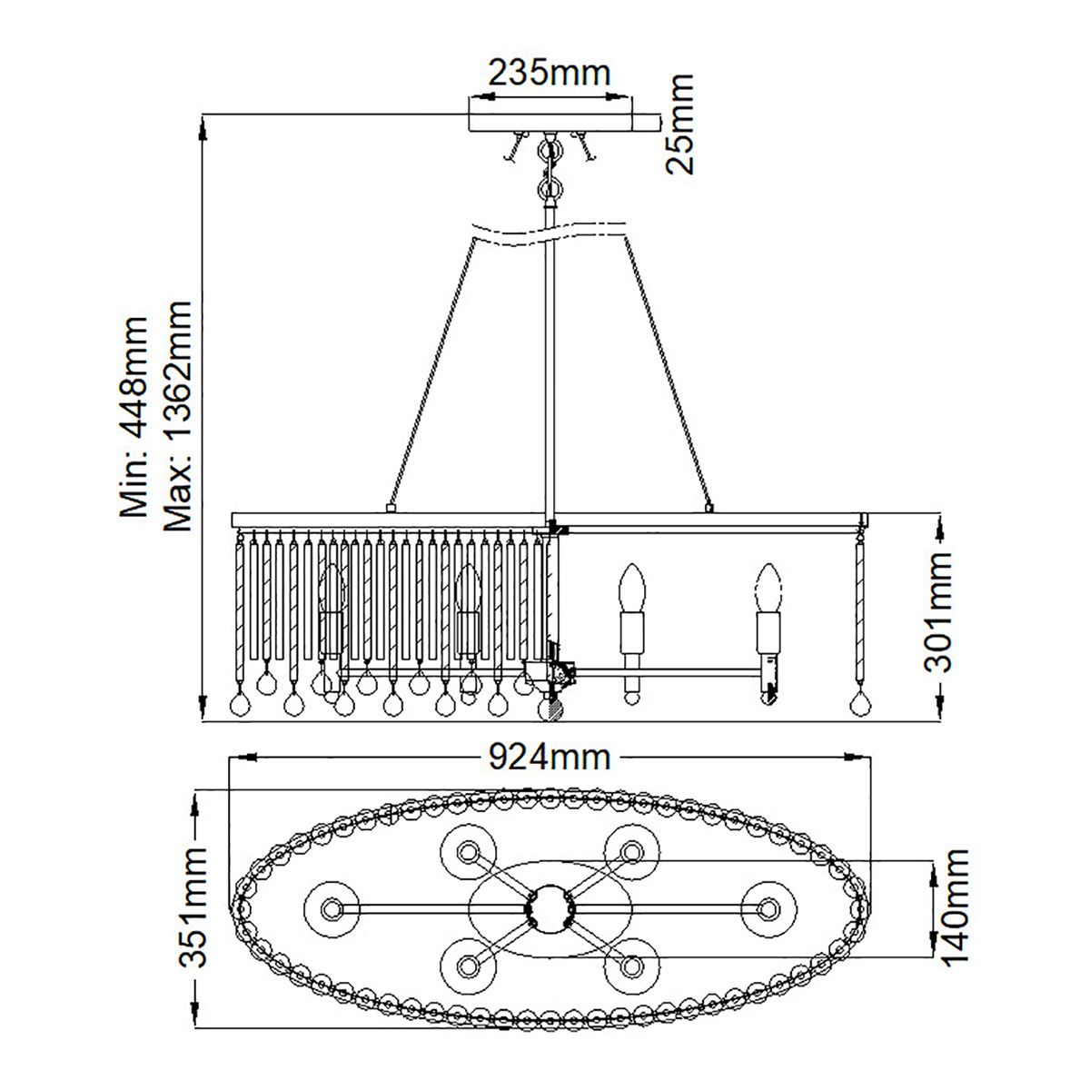 Piper 6 Light Oval Pendant Espresso & Chrome - KL-PIPER-ISLE