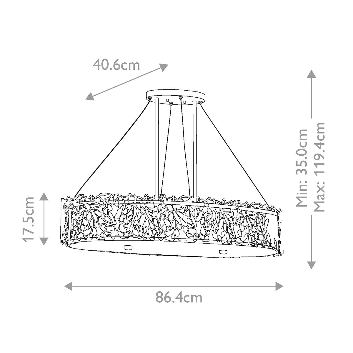 Silver Coral 4 Light Oval Island Pendant Classic Pewter - KL-SILVER-CORAL-ISLE