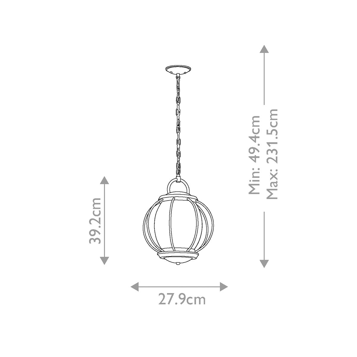 Vandalia Medium Chain Lantern Textured Black - KL-VANDALIA8-M