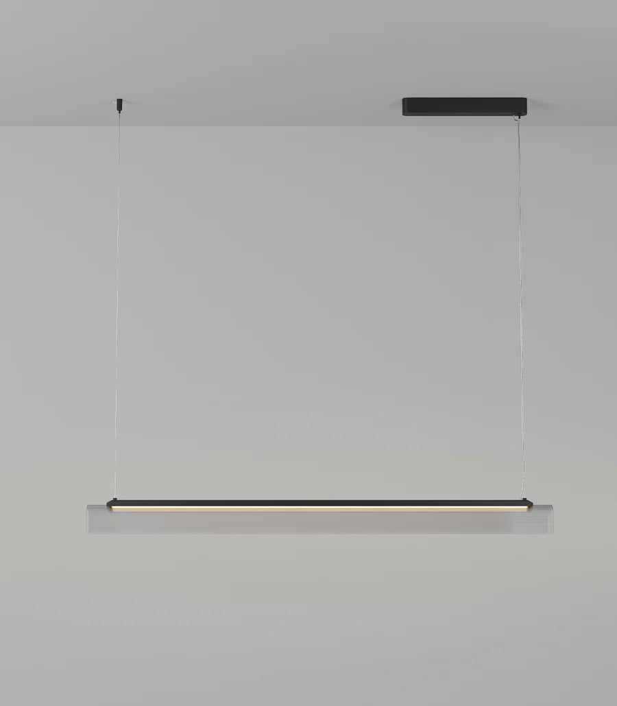 Edge Linear LED Pendant Light 25W 2700K Iron & Clear Ribbed - LR.i02.75.120.IRN + LR.A04.75.120.CL-RIB