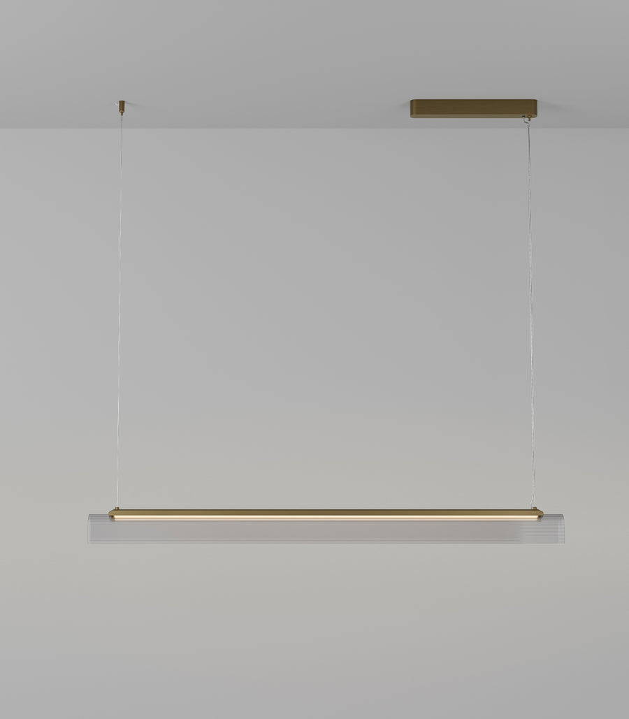 Edge Linear LED Pendant Light 25W 2700K Old Brass & Clear Ribbed - LR.i02.75.120.OB + LR.A04.75.120.CL-RIB