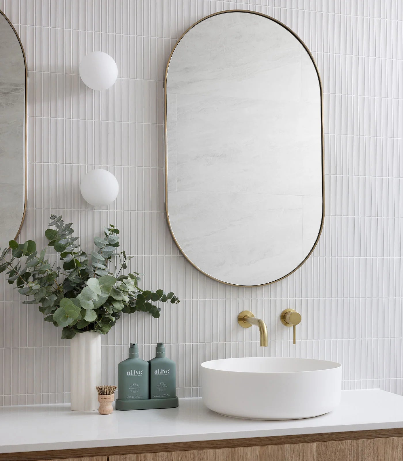 Orb Mirror Medium Wall Light Old Brass & Satin White - LR.i01.54M.OB + LR.A03.M.WH