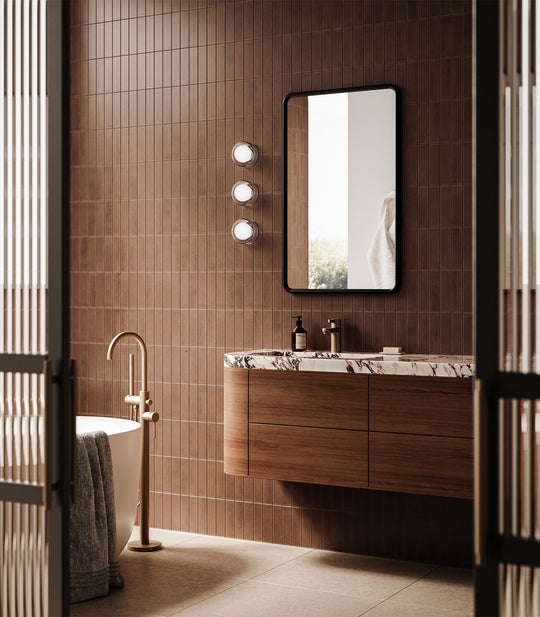 Orb Sur Ribbed Bathroom Vanity Light Clear & White - LR.i01.54e.R.CL + LR.i01.54M.WH + LR.A03.S.WH