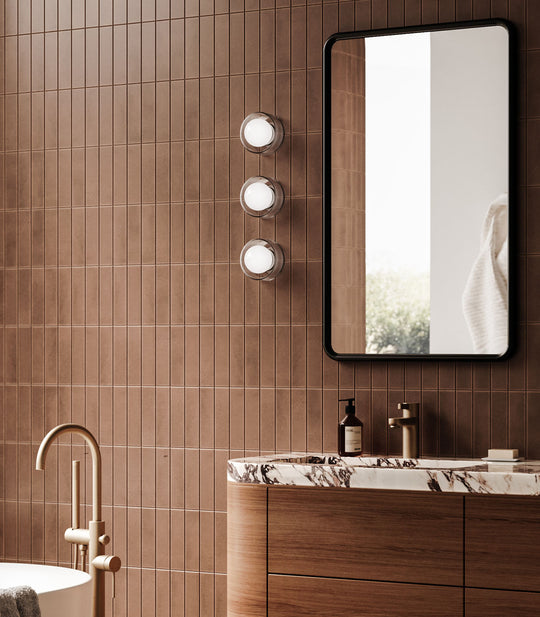 Orb Sur Ribbed Bathroom Vanity Light Clear & White - LR.i01.54e.R.CL + LR.i01.54M.WH + LR.A03.S.WH