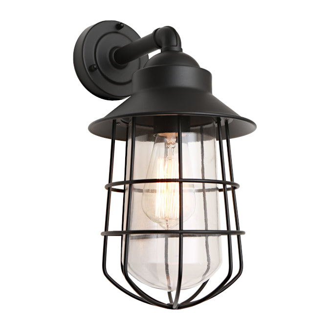 Lincoln Exterior Wall Light Black & Clear - LINC1EBLK