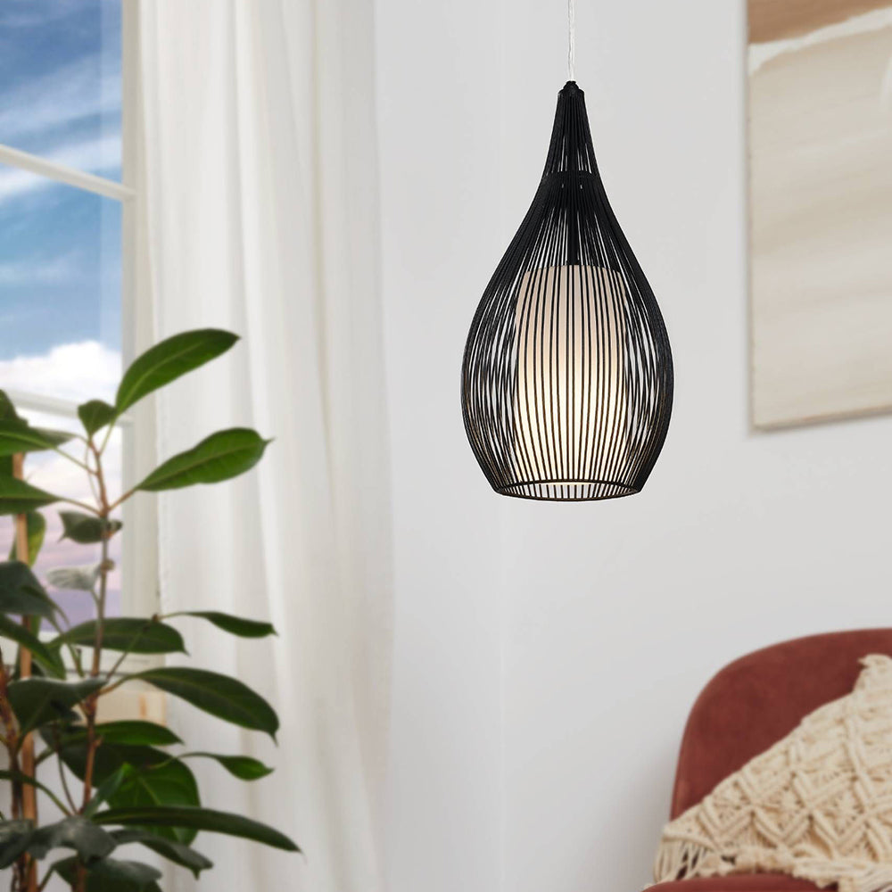 Razoni 1 Light Pendant White & Black 190mm - 92252