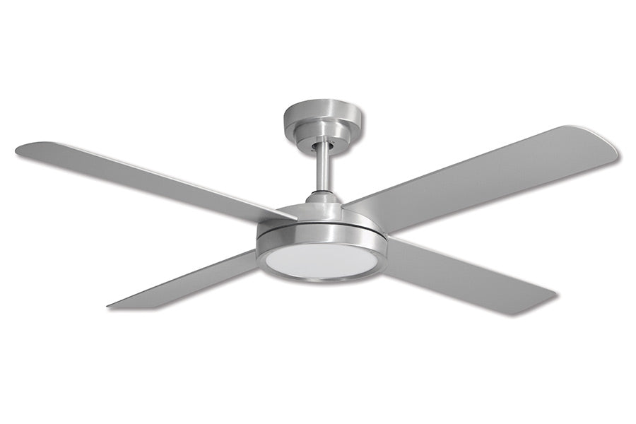 Pinnacle III DC Ceiling Fan 52" With LED Light 18W Tri Colour Brushed Aluminium With Silver Blades - PL3207
