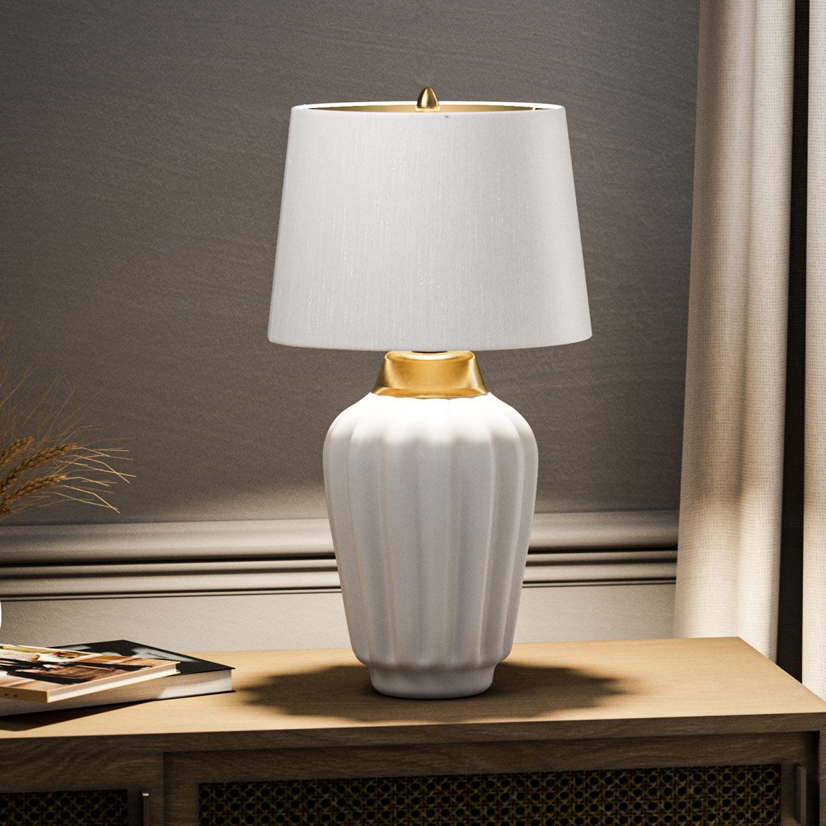 Bexley Table Lamp White & Brushed Brass - QN-BEXLEY-TL-WBB