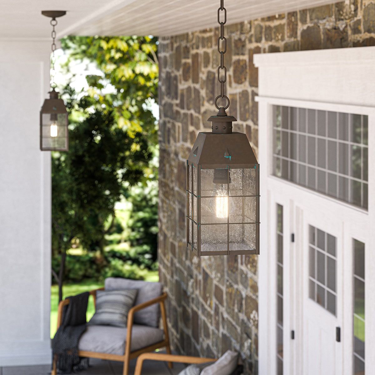 Nantucket Medium 1 Light Chain Lantern Aged Brass & Clear - QN-NANTUCKET8-M-AS
