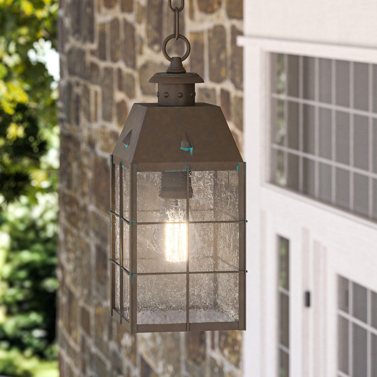 Nantucket Medium 1 Light Chain Lantern Aged Brass & Clear - QN-NANTUCKET8-M-AS