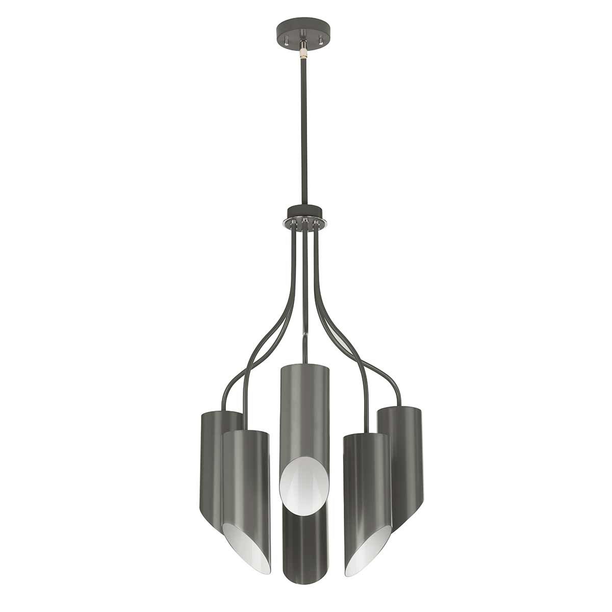 Quinto Mild Steel 6 Light Chandelier Dark Grey & Polished Nickel - QUINTO6-GPN