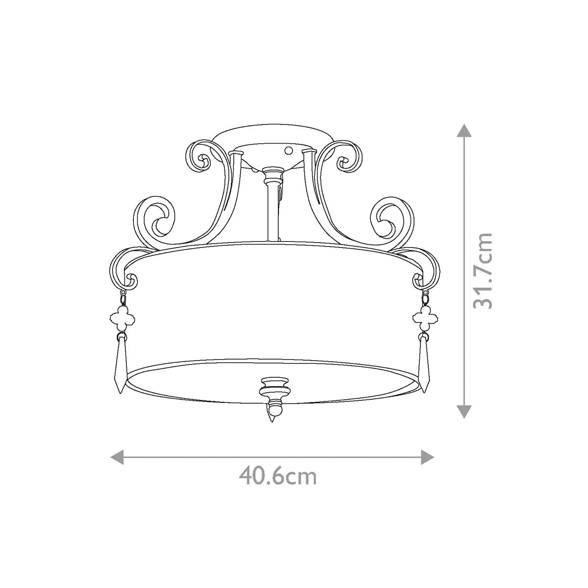 Kendra 3 Light Semi Flush Mount Light Mottled Silver - QZ-KENDRA-SF