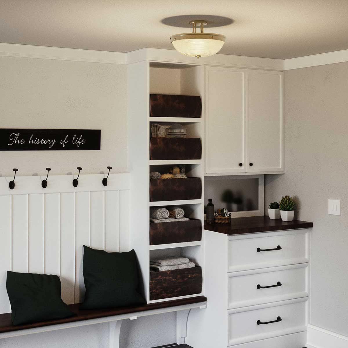 Mantle 2 Light Semi Flush Mount Light Weathered Brass - QZ-MANTLE-SF-WS