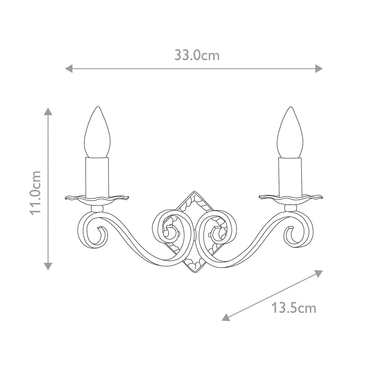 Rectory 330mm 2 Light Wall Light Black - RY2A-BLACK